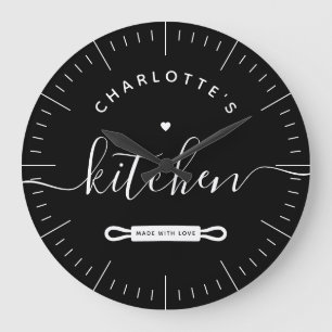 Grande Horloge Ronde Fabriqué avec amour, noir moderne Nom personnalis