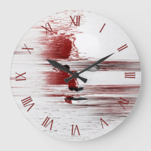 Grande Horloge Ronde Face Abstraite en rouge