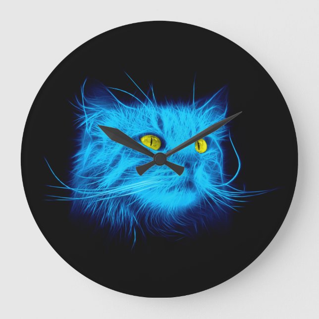 Grande Horloge Ronde Face de chat bleu (Recto)