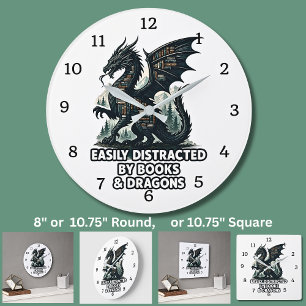 Grande Horloge Ronde Facilement Distrait Par Les Livres Et Les Dragons