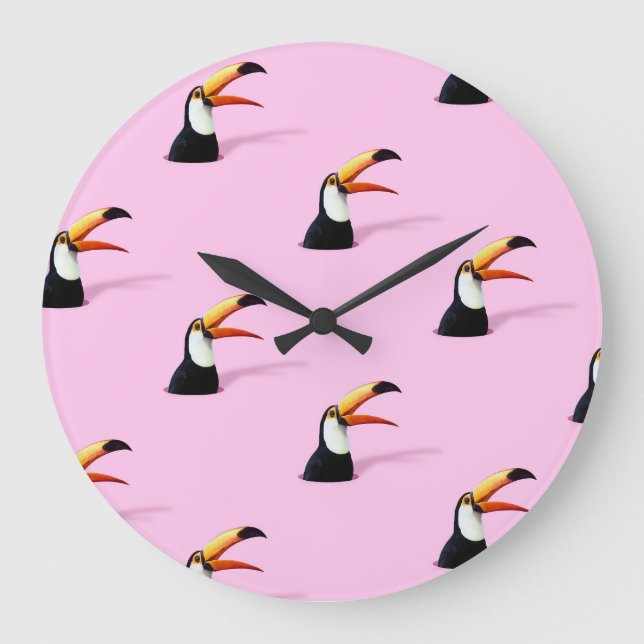 Grande Horloge Ronde Faire-part du Toucan : Paradis rose tropical (Recto)