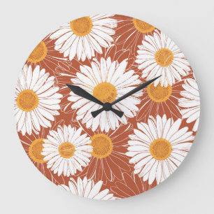 Grande Horloge Ronde Faisceaux Brown : Motif Fleur sans couture