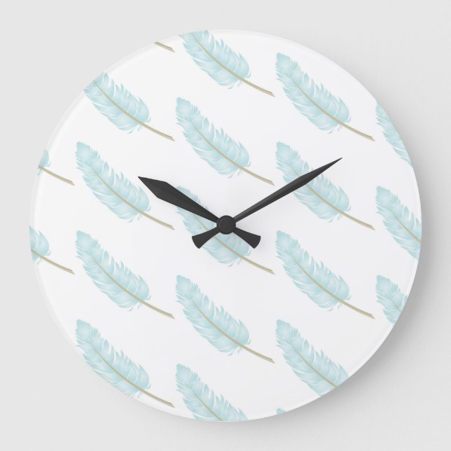 Grande Horloge Ronde Falling Blue Feather Motif Moderne (Recto)