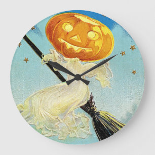 Grande Horloge Ronde Falln Happy Halloween sorcière Citrouille