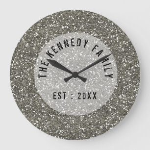 Grande Horloge Ronde Famille argentée de parties scintillantes