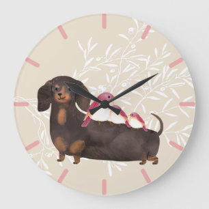 Grande Horloge Ronde Famille Dachshund et Birds