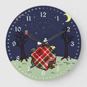 Grande Horloge Ronde Famille de Labrador et ciel étoilé