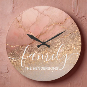 Grande Horloge Ronde Famille de pierre de marbre personnalisée