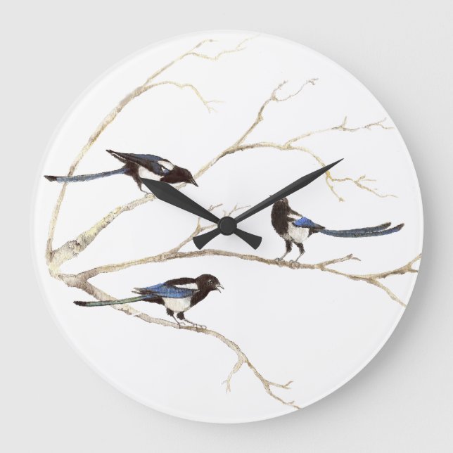 Grande Horloge Ronde Famille Magpie aquarelle (Recto)