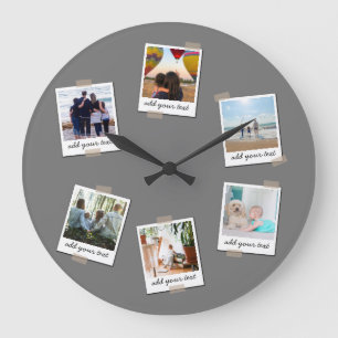 Grande Horloge Ronde Famille personnalisée 6 Photo Collage personnalisé