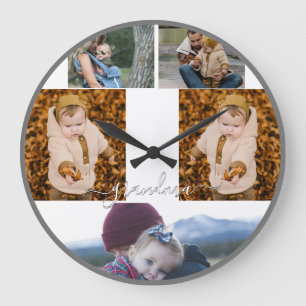Grande Horloge Ronde Famille Simple Collage Amour Moderne Grand-mère Ma