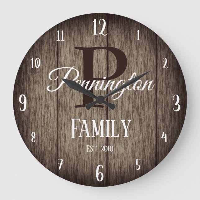 Grande Horloge Ronde Family Name with Monogram Rustic Wood (Recto)