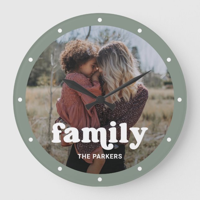 Grande Horloge Ronde Family | Script moderne with Photo Sage Green (Recto)