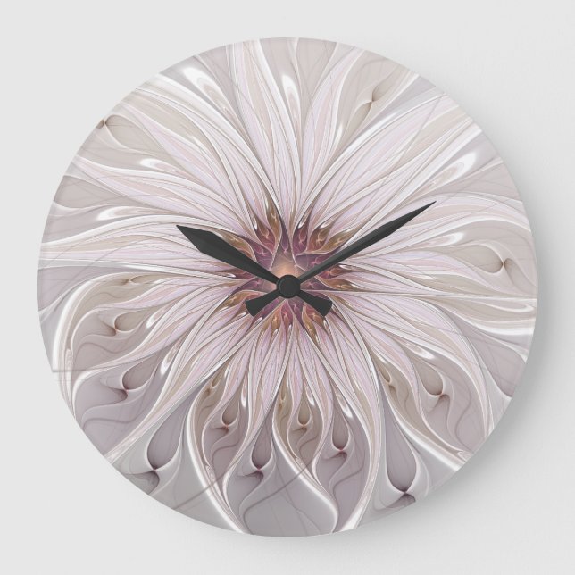 Grande Horloge Ronde Fantaisie florale, fleur abstraite moderne pastel (Recto)