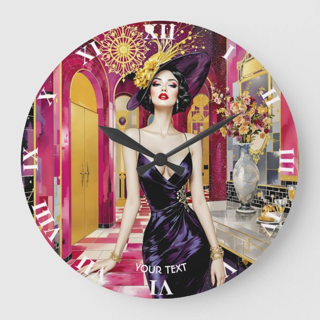 Grande Horloge Ronde Fantasy Cute Art Deco Lady (Recto)