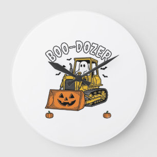 Grande Horloge Ronde Fantôme d'Halloween Boo Dozer Bulldozer Drôle_1
