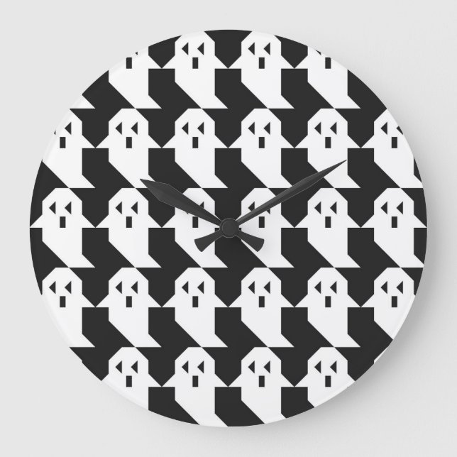 Grande Horloge Ronde fantômes d'Halloween : motif géométrique transpare (Recto)