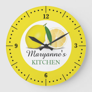 Grande Horloge Ronde Farmhouse de citron jaune Cuisine Nom personnalis