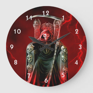 Grande Horloge Ronde Faucheuse Grim Sur Son Trône
