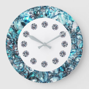 Grande Horloge Ronde Faux Glitzy Bijoux Bling Wall Clock