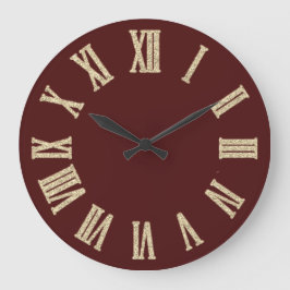 Grande Horloge Ronde Faux Gold Métallic Minimal Chiffres Romains Bourgo