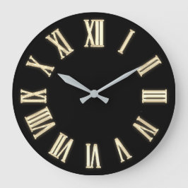 Grande Horloge Ronde Faux Gold Metallic Minimal chiffres romains Noir