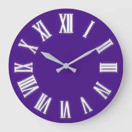 Grande Horloge Ronde Faux Gold Métallic Minimal Chiffres Romains Violet