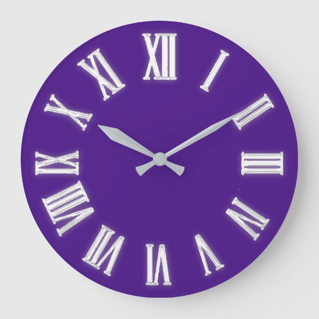 Grande Horloge Ronde Faux Gold Métallic Minimal Chiffres Romains Violet (Recto)