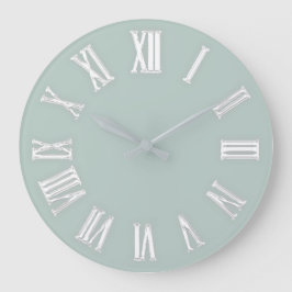 Grande Horloge Ronde Faux Gold Metallic Minimal Numéros Romains Aqua