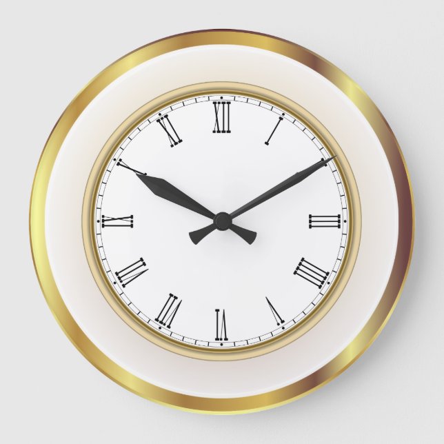 Grande Horloge Ronde Faux Gold White Trim Numéros romains (Recto)