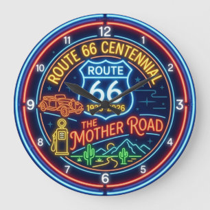 Grande Horloge Ronde Faux Néon Mother Road Route 66 Centenaire