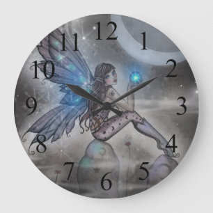 Grande Horloge Ronde Fée bleue mystique - Art fantastique