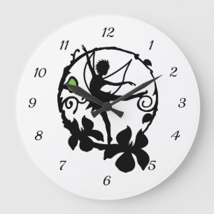 Grande Horloge Ronde Fée de fantaisie dansant silhouette noire et blanc