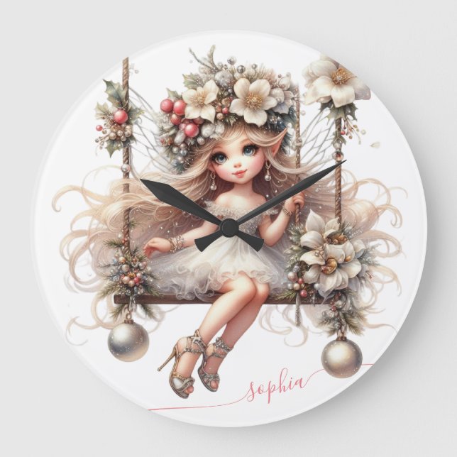 Grande Horloge Ronde Fée de Noël blanche (Recto)