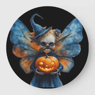 Grande Horloge Ronde Fée d'Halloween