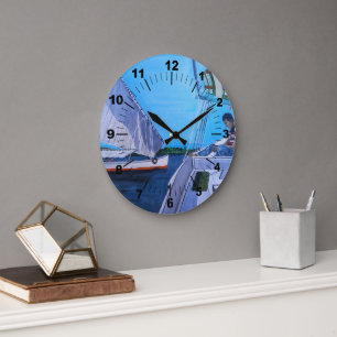 Grande Horloge Ronde Feluccas sur le Nil Peinture d'Alfred Fox