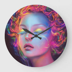 Grande Horloge Ronde Femme Alien aux cheveux cosmiques
