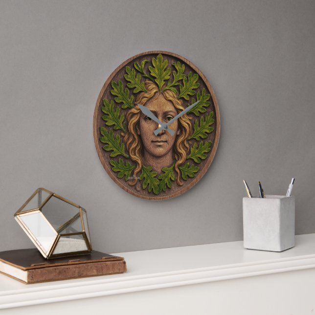 Grande Horloge Ronde Femme verte - Bois (Bureau)