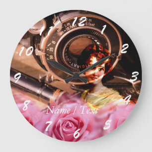 Grande Horloge Ronde Femme vintage unique avec les roses et