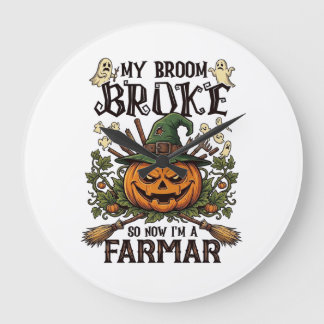 Grande Horloge Ronde Ferme Broom Broke Citrouille d'Halloween Sorcière