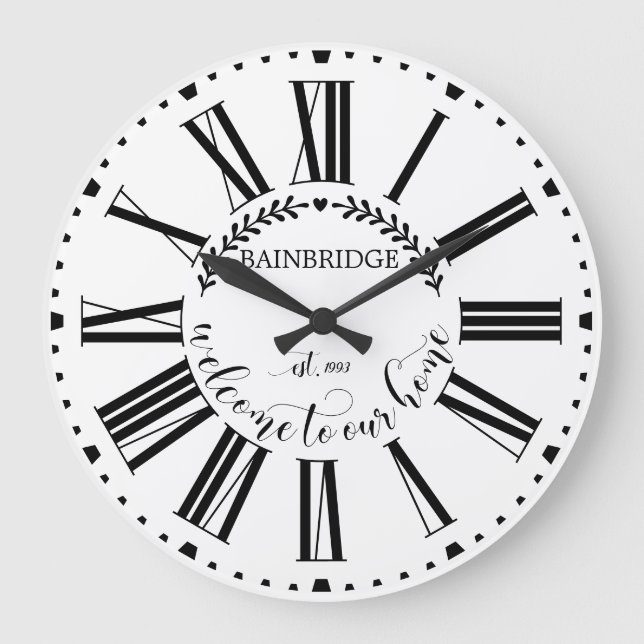 Grande Horloge Ronde Ferme Style Laurel Monogramme Nom Custom La (Recto)