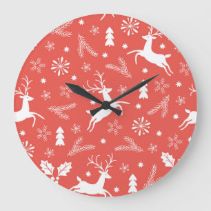 Grande Horloge Ronde Festif Noël Motif sans couture