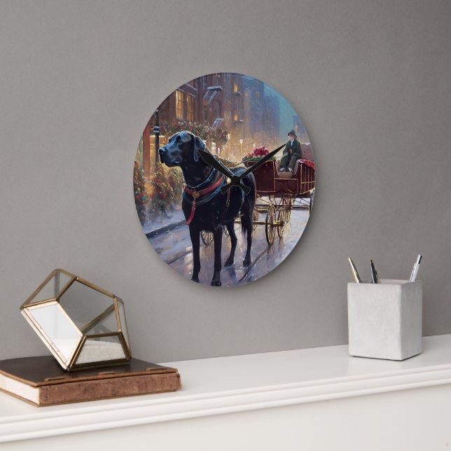 Grande Horloge Ronde Festive de Noël au Labrador noir (Bureau)