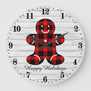 Grande Horloge Ronde Festive Pays Noël bûcheron pain d'épices