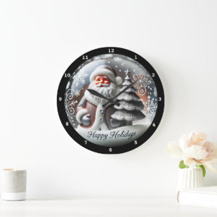 Grande Horloge Ronde Festive Père Noël-Thème De Fêtes Saisonnière