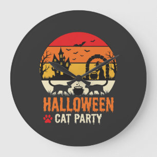 Grande Horloge Ronde Fête de chat d'Halloween Sorcière Chaudron Silhoue