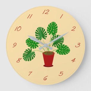Grande Horloge Ronde Fête des mères Monstera Plante