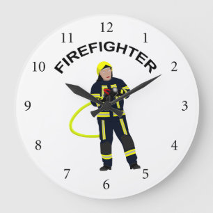 Grande Horloge Ronde Feuerwehrmann in blauer Einsatzkleidung Große Wand