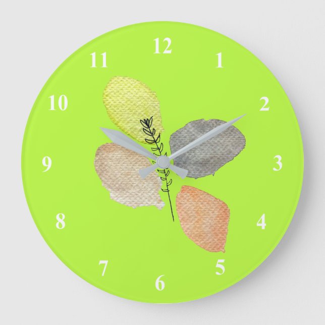 Grande Horloge Ronde Feuille d'aquarelle esthétique moderne (Recto)