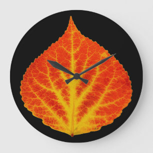 Grande Horloge Ronde Feuille d'Aspen rouge et jaune #10